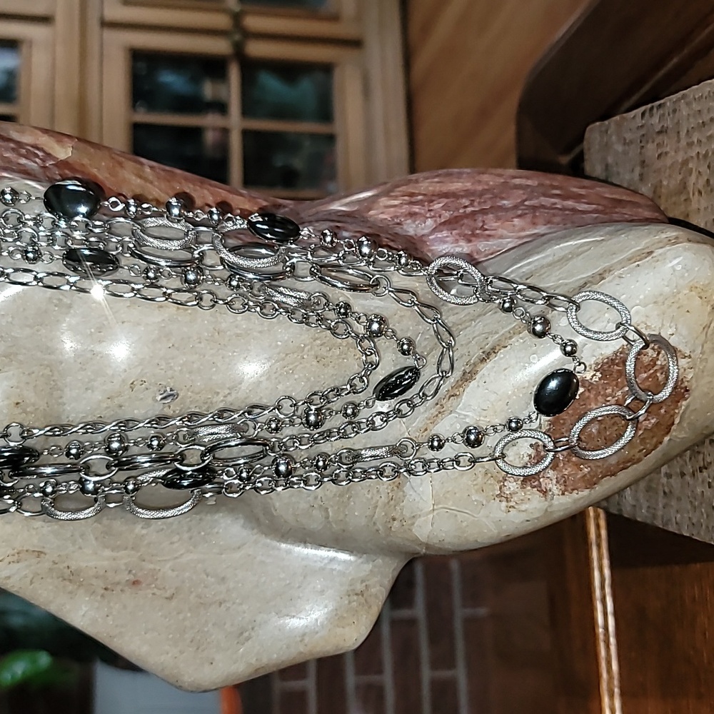 Statement Multi-Strand Silver Necklace - image 4